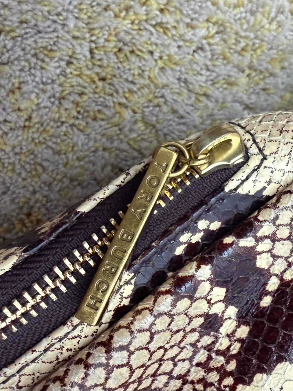 Tory Burch Tan and Brown Snake-Print Shoulder Bag